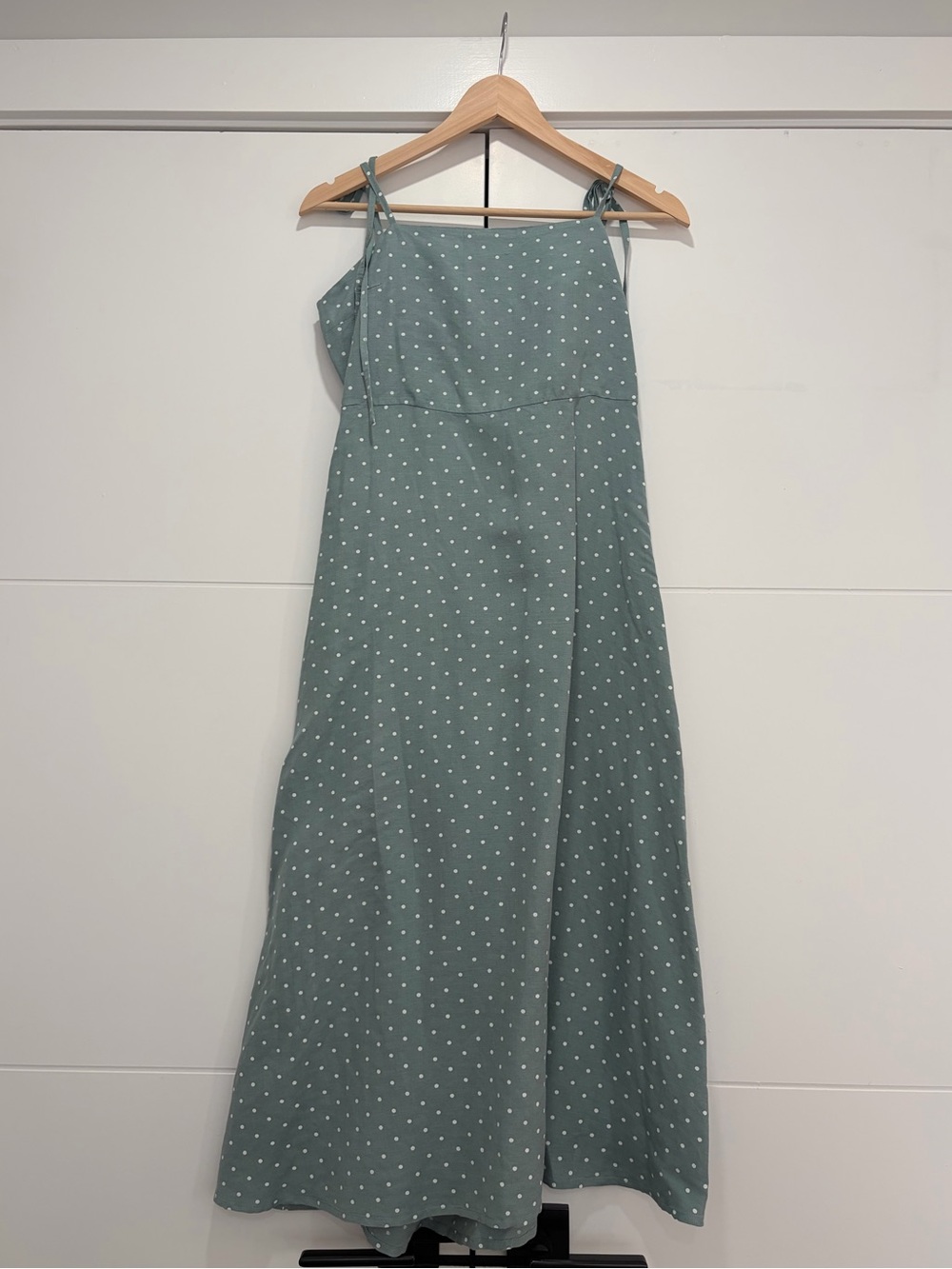 MANGO Mint Green Polka Dot Midi Dress, size 4